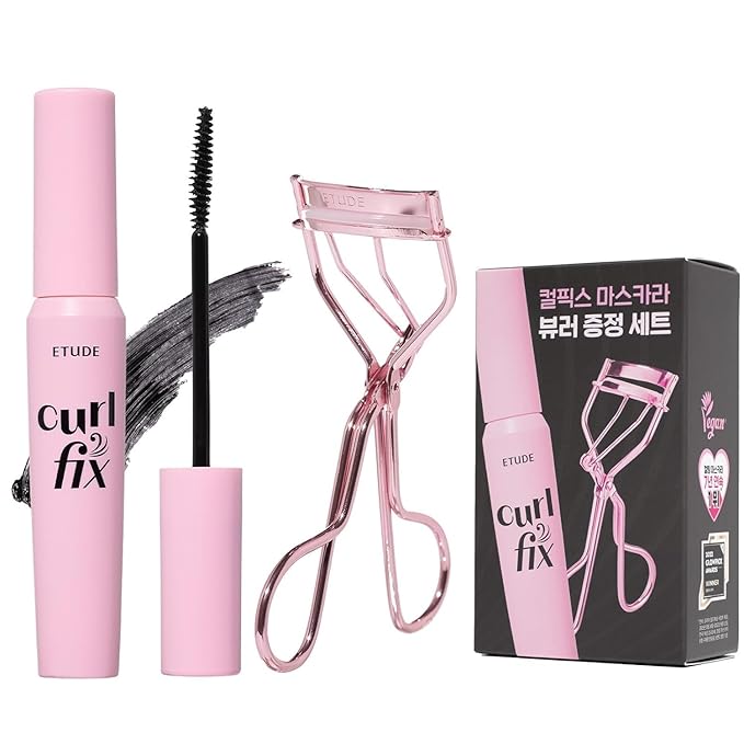 ETUDE Curl Fix Mascara & Eyelash Curler SET #1 Black New | A curl fix mascara that keeps fine eyelashes powerfully curled up for 24 hours by ETUDE's own Curl 24H Technology | K-beauty