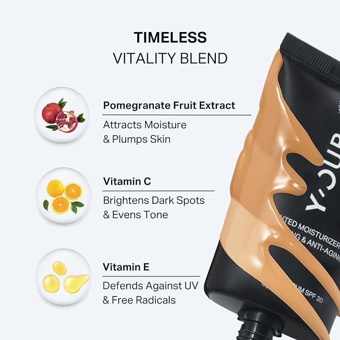 Y’OUR Tinted Moisturizer: Hydrating & Anti-Aging SPF 30 with Dewy Finish; Sheer Buildable Coverage; Oil-Free for Dry, Oily & Combo Skin; 1.35 fl. oz, Made in USA (Medium)