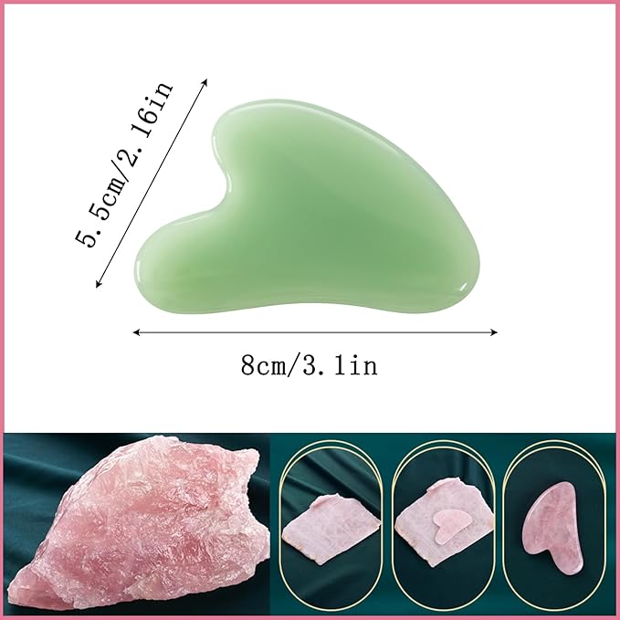 Gua Sha Jade Stone Gua Sha Massage Tool, Guasha Tool for Face and Body Skin Massage. Tools for SPA Acupuncture, Pink Stone for Body Face Neck and Eye, Skin Care Gift for Woman