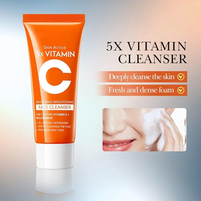 4-In-1 Vitamin C Skincare Set, Moisturize Skin Care Kit with Facial Cleanser, Toner, Serum and Face Cream, Gift For Women and Girls