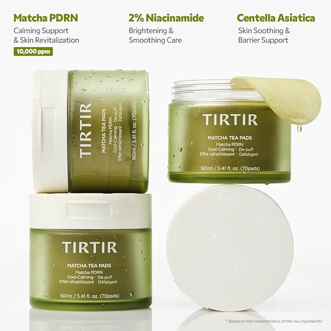 TIRTIR Matcha PDRN Toner Pad | Double-Sided Pad for Refine and Hydration, 10,000ppm Vegan PDRN & 2% Niacinamide, Instant Redness Relief, Daily Calm Soothing Exfoliator, 70 Pads (Pack of 1)