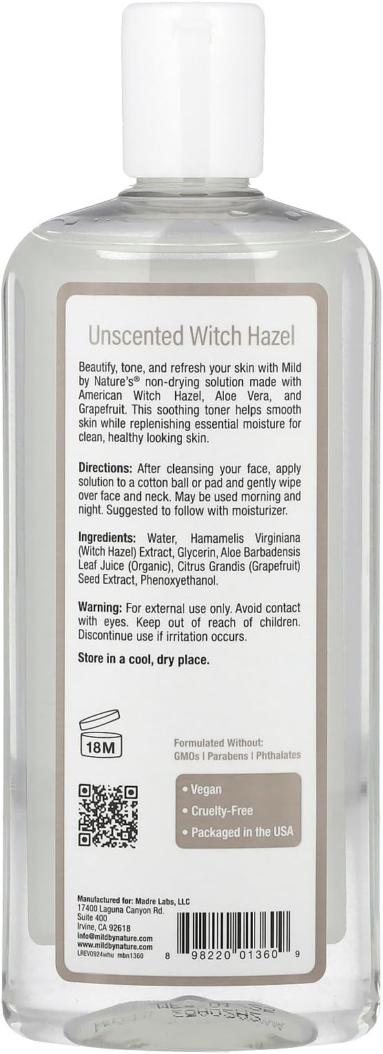 Mild By Nature Witch Hazel, Alcohol-Free, Unscented, 12 fl oz (355 ml)
