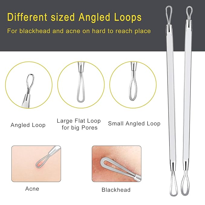 Pimple Popper Tool Kit - Boxoyx 10 Pcs Blackhead Remover Comedone Extractor Kit with Metal Case for Quick and Easy Removal of Pimples, Blackheads, Zit Removing, Forehead,Facial and Nose(All Silver)