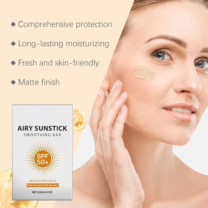Airy Sunstick Smoothing Bar SPF50+ 0.81oz | Lightweight Non-Greasy Sunscreen Stick for Face & Body | Water-Resistant, Portable Sun Protection for Outdoor & Beach (1 Pack)