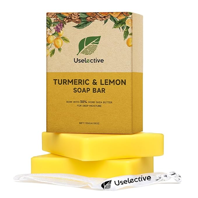 2 Pack Lemon & Turmeric Soap Bar for Dark Spots - Powered by Kojic Acid & Vitamin C and Deeply Moisturizing with Shea Butter - SLS Free