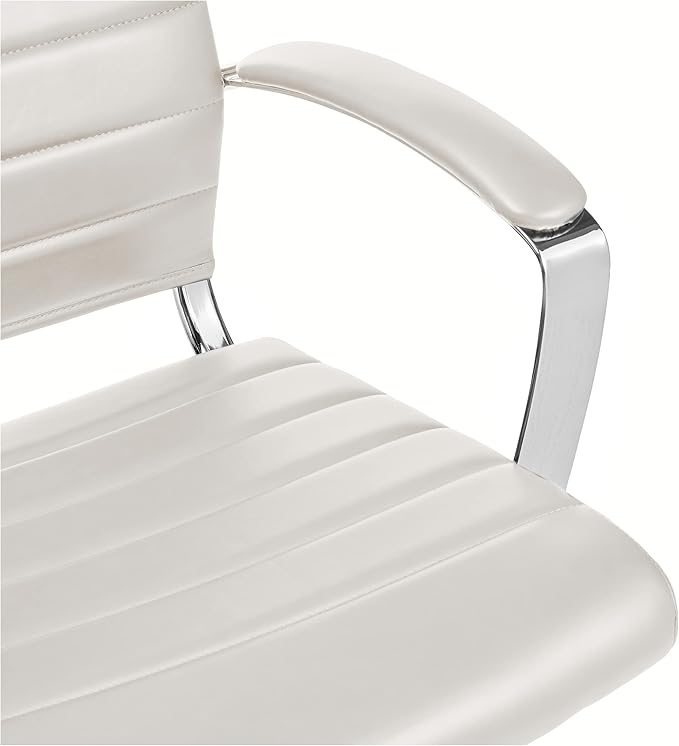 Amazon Basics High-Back Swivel Office Chair with Lumbar Support, Ergonomic Ribbed Faux Leather, Modern Style, 45.25" x 24.75" x 23.25", Stunning White