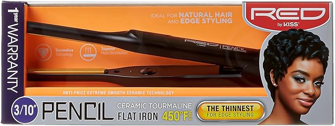 Kiss Red by Pencil Flat Iron Hair Straightener, 0.3 Inch, Ceramic