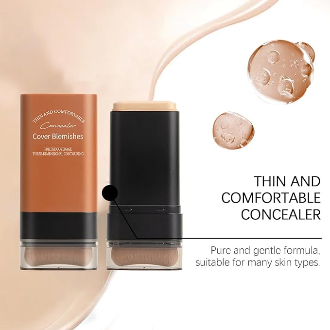 Flawless Hydrating Face Foundation Stick, Korean Lightweight Full-Coverage Cream-to-Matte Multi-Use Makeup for Dark Circles & Blemishes, Long-Wear Cream Stick with Brush, All Skin Types (04#Wheat)
