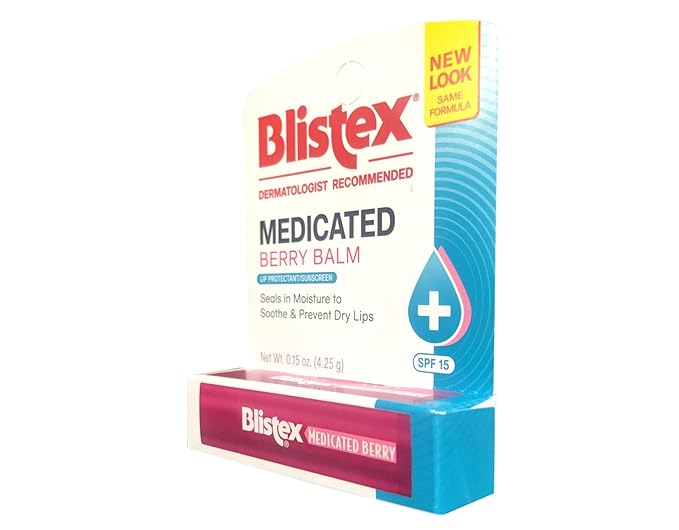 Blistex Medicated Berry Balm Lip Protectant and Sunscreen SPF 15, Soothes and Prevents Dry Chapped Lips, 0.15 oz