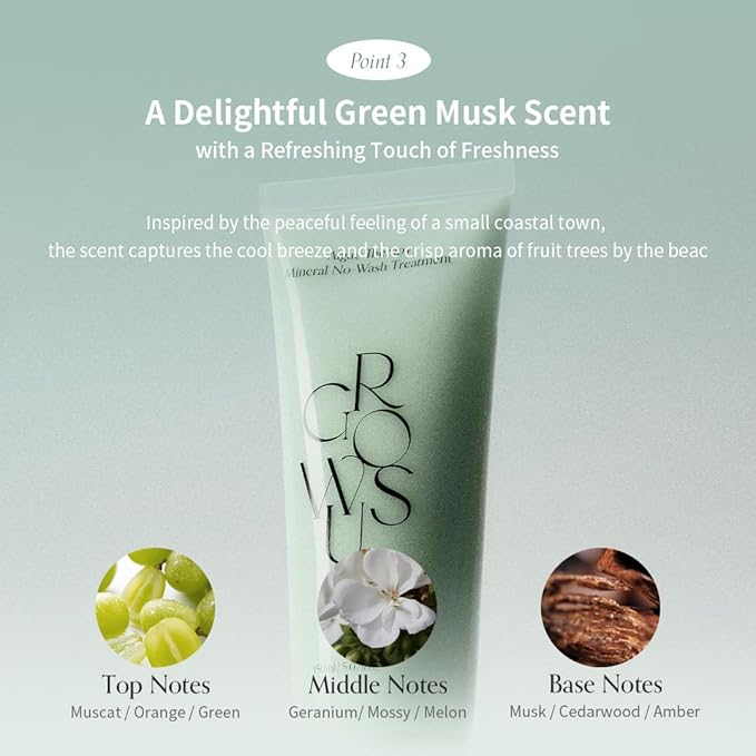 GROWUS Algae Therapy Mineral No-Wash Treatment | Leave-In Hair Treatment with Deep Sea Minerals & Nutrient Supply | Lightweight with Sweet Green Muscat Scent | Silicone Free (8.45 Fl Oz / 150ml)