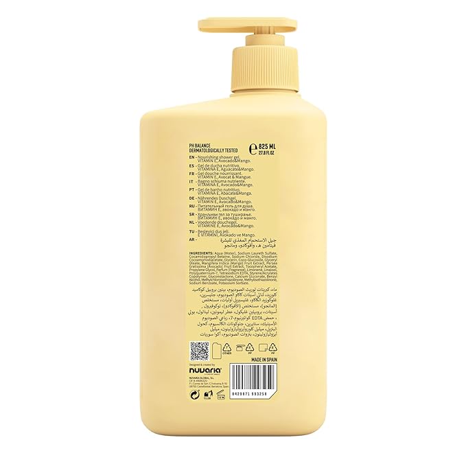 Dicora Urban Fit Nourishing Shower Gel - Extra Moisturizing Women and Mens Body Wash - Skin Protection with Vitamin E - Avocado and Mango - 27.8 oz