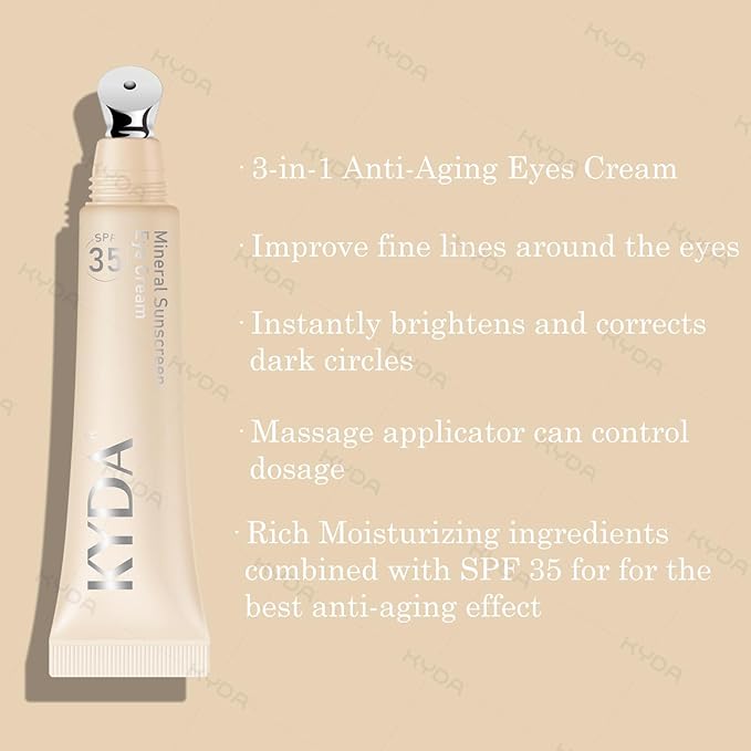 KYDA Mineral Eye Cream, Tined Eye Cream Color Corrector, 3-in-1 Anti-Aging Eye Cream for Dark Circle and Fine Lines, SPF 35, Fair