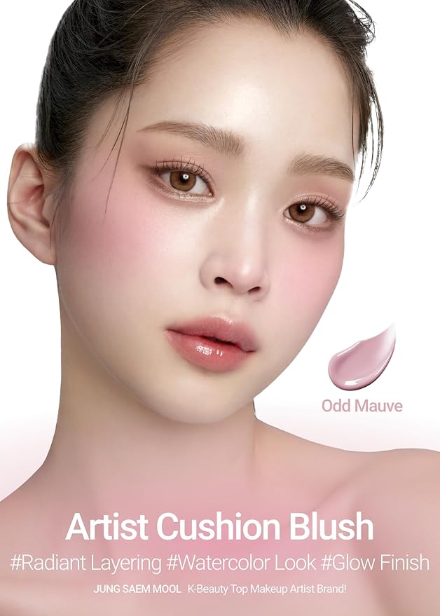 JUNG SAEM MOOL Artist Cushion Blush | Easy to Blend with Puff, Buildable Liquid Blush for Cheeks with a Dewy & Natural Finish, Korean Makeup (Odd Mauve)