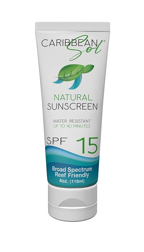 Caribbean Sol Natural Sunscreen SPF15, 4oz - Mineral, Coral Reef Safe Sunscreen Lotion for Body, Non-Nano Zinc Oxide Sunblock, Oxybenzone Free Sun Care, Minimal White Cast, For All Ages and Skin Types