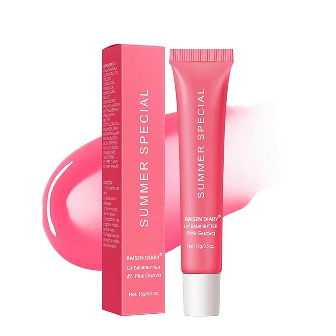 Lip Butter Balm - Ultra-Hydrating, Nourishing Lip Care with Natural Ingredients, Shea Butter & Olive Oil, Soothes & Softens Dry Lips (#5 Pink Guava, 1)