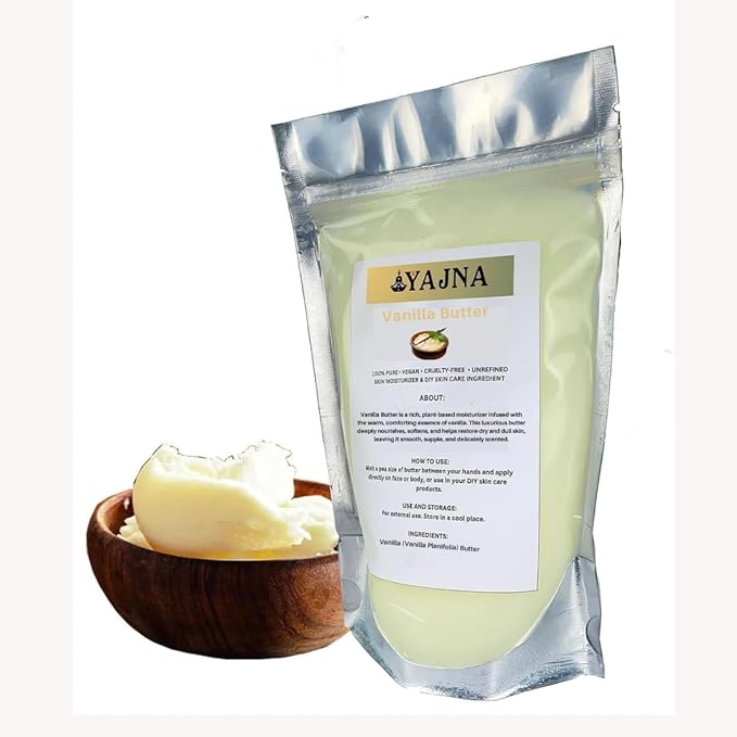 Yajna Organic Raw Vanilla Butter 100% Pure,Natural & Unrefined| Skin Moisturizer For Face, Body & Hair| 1 LBS/450 GM Ivory/White Grade A | DIY Creams, Balms, Lotions, Soaps| Moisturizes Dry Skin