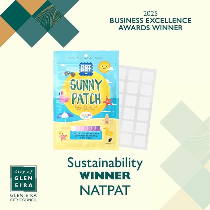NATPAT Sunny Patch UV Detection Stickers Sunburn Prevention for Kids and Adults - Natural Waterproof Patches, Changes Color When Time To Reapply Your SunScreen - BuzzPatch (24 Pack)