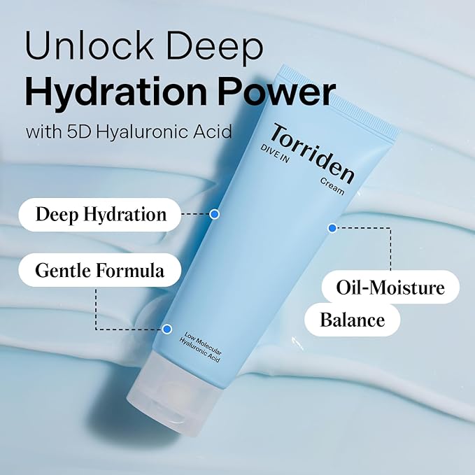 Torriden DIVE IN Cream 80ml (2.71 fl. oz.) | Facial Moisturizer for Sensitive, Oily Skin | Lightweight and Moistrul Creamy Texture | Hyaluronic Acid Cream, Allantoin