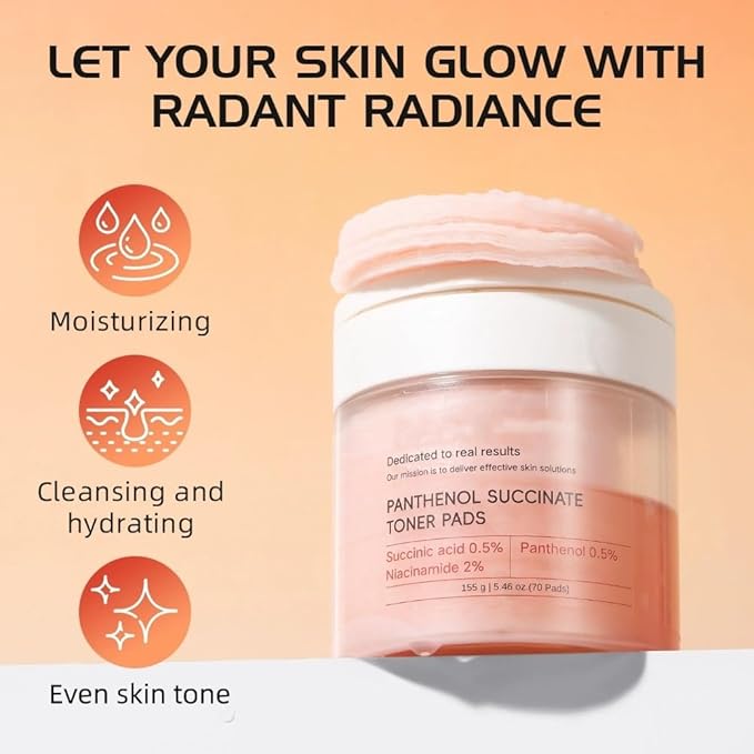 Facial Peeling Toner Pad for After-Sun Repair, Blackhead & Makeup Removal, Firming with Red Succinic Acid Panthenol - Exfoliating & Cleansing Pads Anti-Wrinkle Korean Skincare Moisturizing, 70 Pads