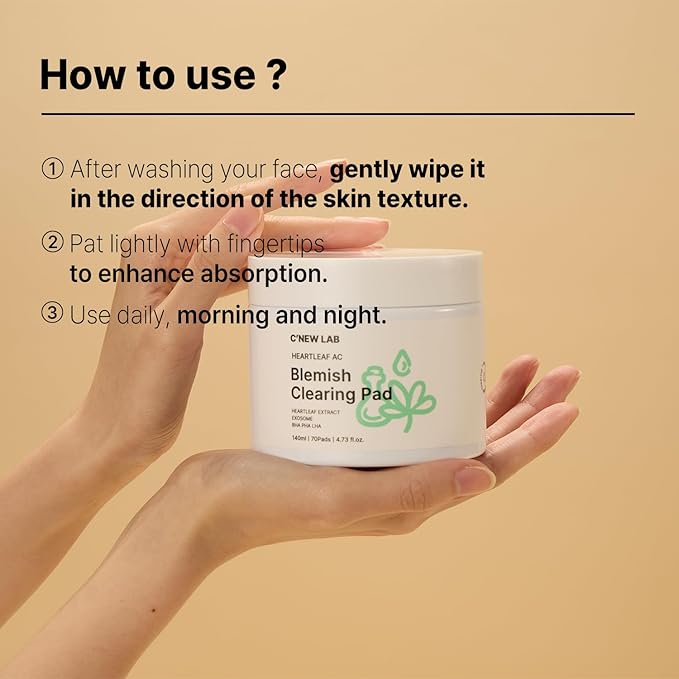 C’NEW LAB Heartleaf AC Blemish Clearing Pad (70 pads) | Blackhead & Exfoliating Facial Pads for Smooth Skin | Heartleaf Extract, Heartleaf Exosome, Allantoin, PHA, Korean Skin Care