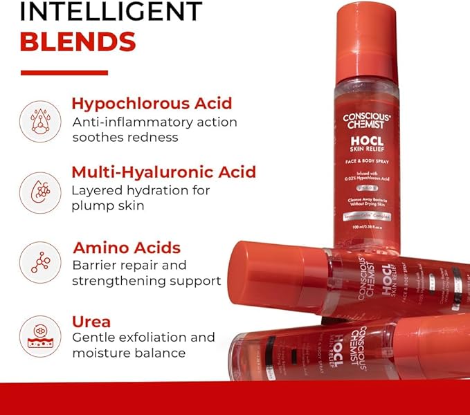 Conciuos Chemists HOCL Skin Relief Face & Body Spray | 100ml | Soothing & Repairing Toner | Hypochlorous Acid Mist for Quick Relief from Body Odour, Acne, Redness & Irritation