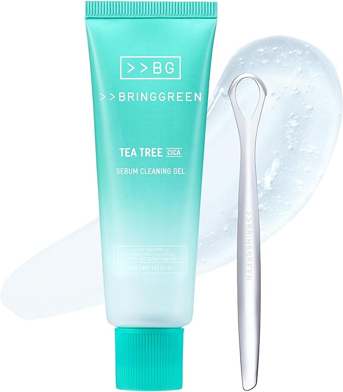 BRING GREEN Tea Tree Cica Sebum Cleaning Gel Set | Korean Blackhead Remover & Pore Minimizer with Pore Cleaner Tool | Sebum Softener for Face, Nose & Chin | Gentle Alternative to Pore Strips & Vacuums