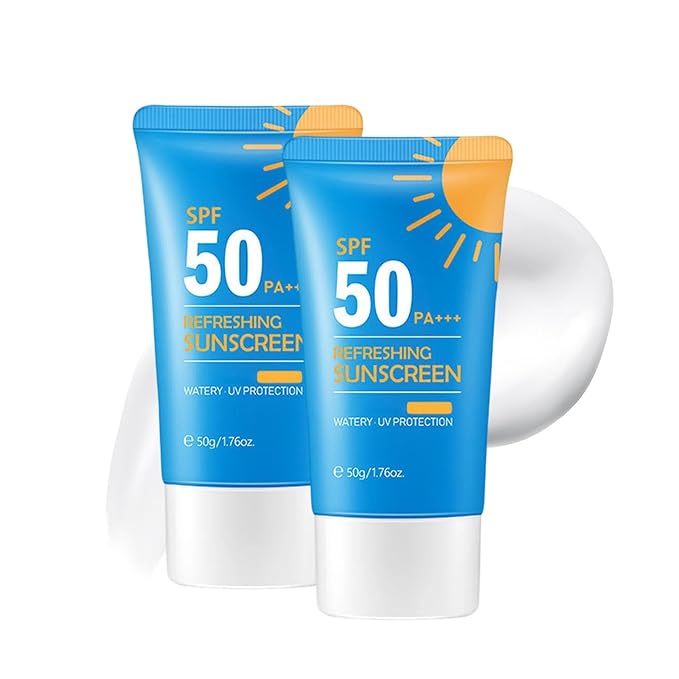 Refreshing Sunscreen for Face SPF 50, Korean Sunscreen Lotion for Oily, Sensitive Skin, Broad Spectrum UVA/UVB, Non-Greasy & Water Resistant (2pc)