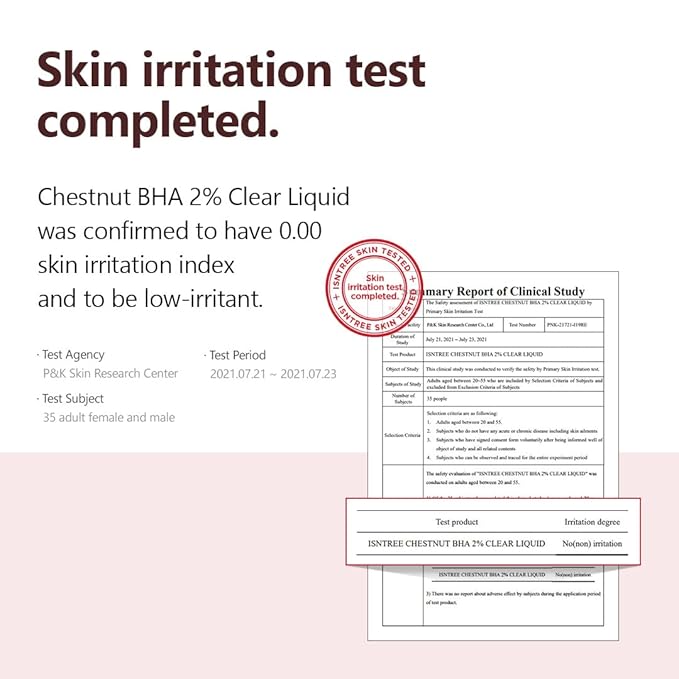 ISNTREE Chestnut BHA 2% Clear Liquid, 100 ml, 3.38 fl oz | Korean Skincare | Mild Exfoliating Toner for Deep Pore Care | Smoothing & Soothing with Chestnut & Salicylic Acid