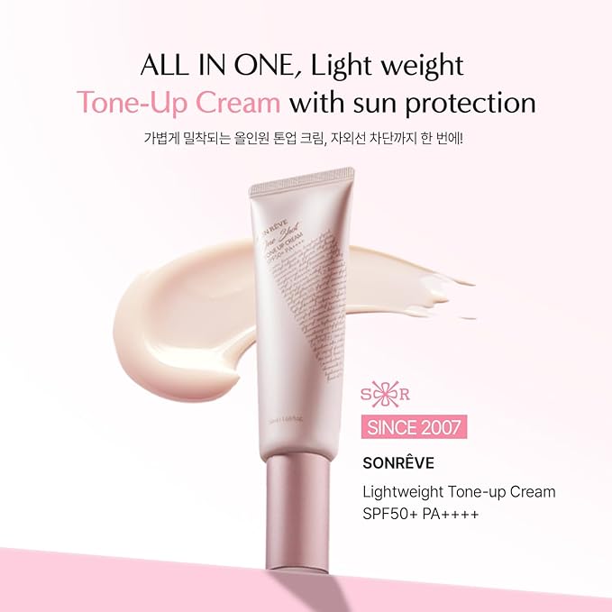 Tone-Up Cream SPF50+ PA++++ Multipurpose Makeup Base, Primer, Quick Skin Tone Balancer, Lightweight,with Niacinamide, Korean skincare