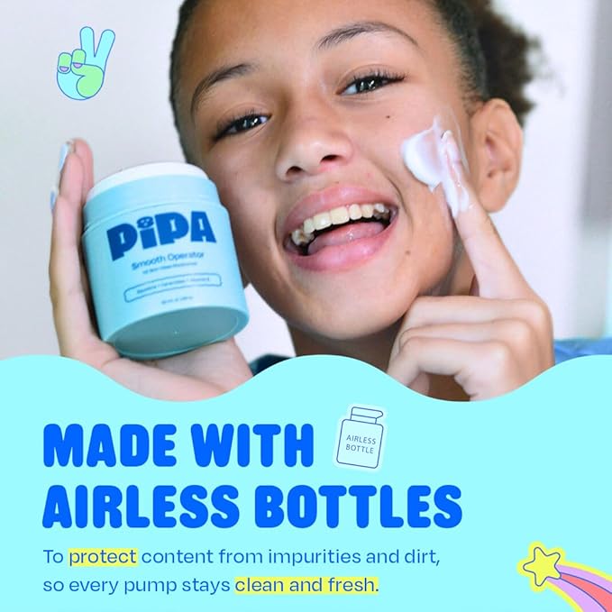 Pipa Skincare Smooth Operator Kids Face Moisturizer 1.7 oz | Clean, Non-Toxic, Hypoallergenic, Fragrance-Free Lotion | Multi-Vitamin Ceramides Cream | Gentle Skin Care Easter Gift for Tweens
