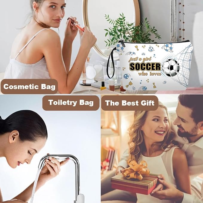 Personalized Soccer ball Makeup Bag set with Mirror for girls,Soccer Coach & Team Cosmetic bag with10 pieces pink brush kit,Football Lovers Birthday Gifts for Women Mom Female Friends