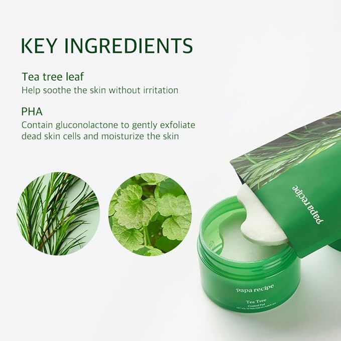 Papa Recipe Tea Tree Toner Pads Refill (Large 3 Inch) _PHA Exfoliating Pads for Clearer, Balanced Skin_Korean Skincare, 35 Sheets