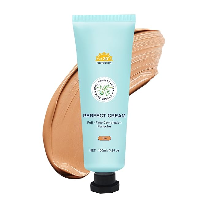 Skin Tint CC Cream Foundation with SPF 30,All-Over Complexion Perfector Shimmery Moisturizer,Concealer & Full Coverage Makeup,Waterproof & Transfer-Resistant,12H Wear for Flawless Complexion (Tan)