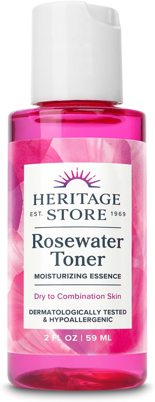 HERITAGE STORE Rosewater Facial Toner with Hyaluronic Acid, Dry to Combination Skin, Hydrating Toner Refines Pores, Minimizes Look of Fine Lines and Wrinkles, Hypoallergenic, Vegan, Cruelty Free, 2oz