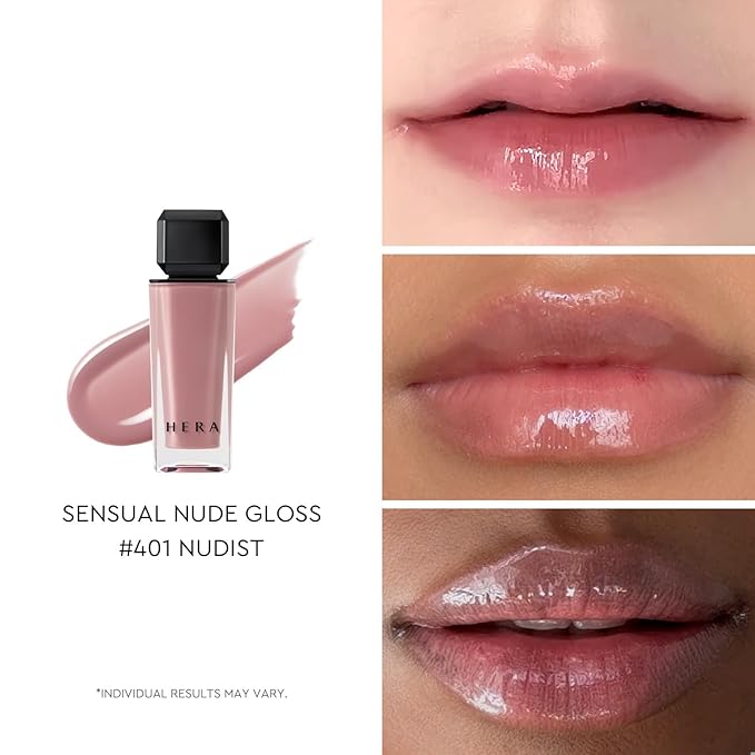 HERA Sensual Nude Lip Gloss #401 NUDIST | Volumizing Sheer & Glossy Finish, Non-sticky, Moisturizing and Hydrating, Korean Makeup, 0.17 oz. (5g)