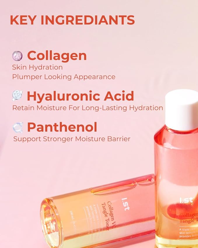 I.st Collagen VC Bounce Toner, Pore Refining & 10-Layer Hydration, pH Balancing, Gentle Formula, French Collagen and Vitamin Complex, Korean Skin Care, 190 mL / 6.42 Fl Oz