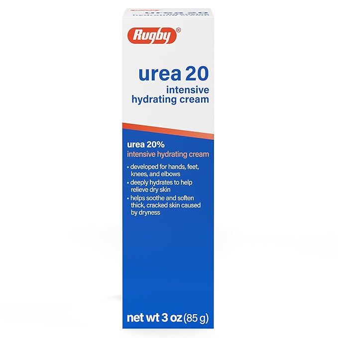 Rugby Urea 20% Intensive Hydrating Cream - Urea Cream for Feet, Hands, Knees, and Elbows - 3 Oz (1 Pack)