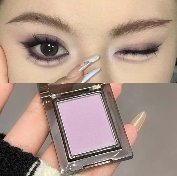 Purple Matte Eyeshadow Palette, Cool Toned Korean Eye Makeup, Ultra-Blendable, Slate Gray Purple Eye Shadow, Single Shade Metallic Pigmented Color