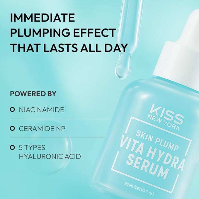 KISS NEW YORK Vita Hydra Serum for Face 1.01 Fl Oz, Hydrating Serum with Hyaluronic Acid, Ceramide, Niacinamide for Strong Skin Barrier & Plump Skin, Gentle Korean Skincare for Sensitive Skin