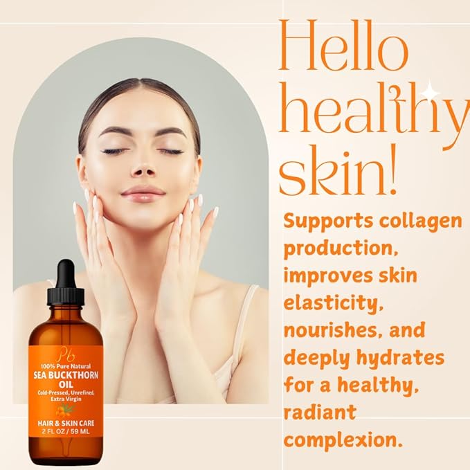 Sea Buckthorn Oil – 100% Pure Cold-Pressed from Fruit & Seed – Sea Buckthorn Seed Oil for Face, Hair, Skin & Nails – Supports Radiant, Youthful-Looking Skin – Amber Glass Bottle 2 fl oz