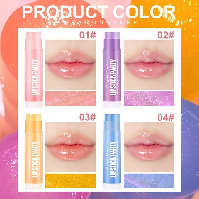 4 Pcs Shimmer Tinted Lip Balm Set, Hydrating Color changing Lipstick, Moisturizing Tinted Lip Gloss, Long Lasting Nutritious Balm Gift Set
