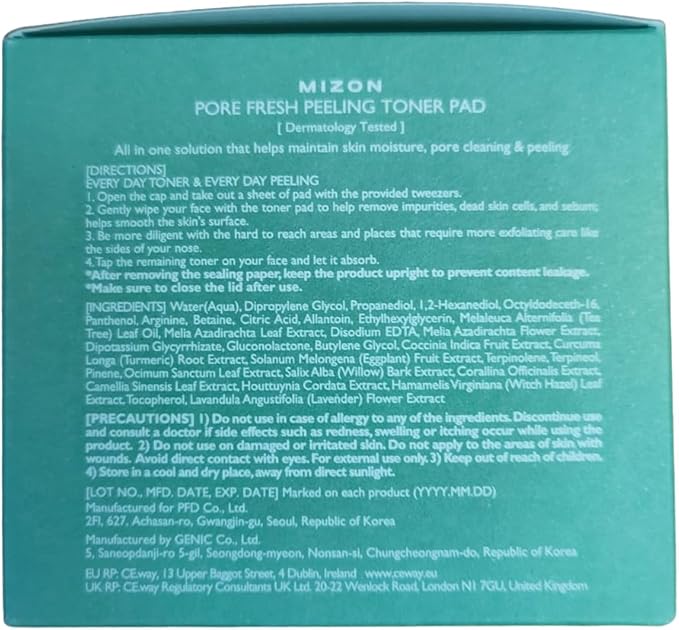 MIZON Pore Fresh Peeling Toner Pads AHA BHA PHA with Tea Tree & Turmeric Extracts, Gentle Exfoliation & Deep Cleansing, Korean Peeling Pads Cotton Soothing Exfoliating Pore Tightening (60 PCS)