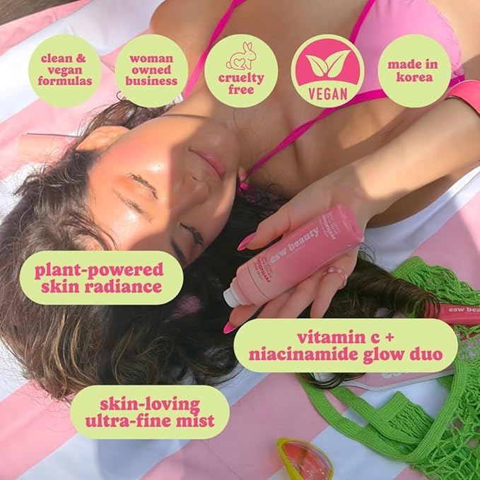 ESW Beauty Lychee Breeze Facial Mist - Hydrating Face Spray Toner with Lychee Water, Lime, Green Tea & Caffeine - Prime & Set Makeup - Revitalizing Mist for Radiant Skin