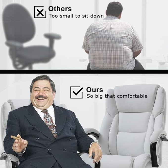 Office Chair 500lbs Wide Seat Ergonomic Desk Chair PU Leather Computer Chair Task High Back Executive Chair with Lumbar Support Armrest Adjustable Chair for Heavy People, White
