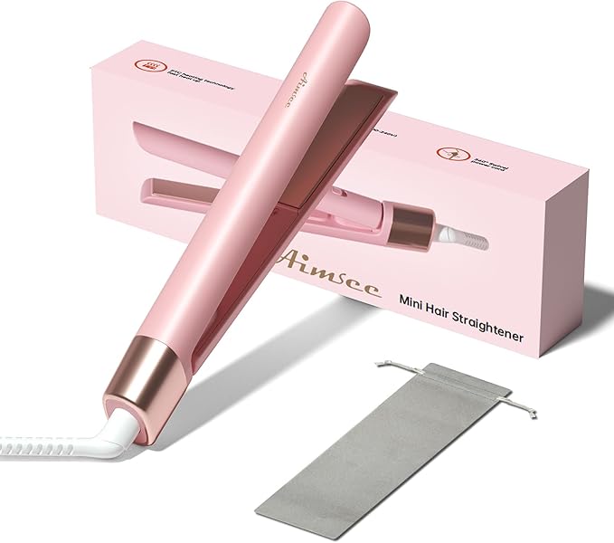 Mini Flat Iron 1 Inch Ceramic Mini Hair Straightener, Small Flat Irons for Short Hair, Curls Bangs, Dual Voltage for Travel,Dual Voltage for Worldwide Use(Pink)