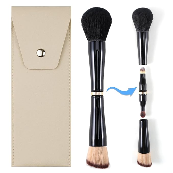 Ponhey 4 in 1 Travel Makeup Brushes Set Detachable Travel Makeup Brush with case for Foundation| Loose Powder| Concealer| Eye Shadow| Eyeliner Double Ended Makeup Brush Ideal for Liquid, Cream, Powder