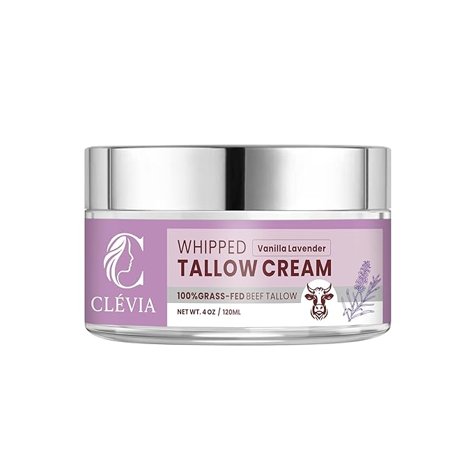 100% Grass-Fed Whipped Tallow Cream - 4 OZ Anti-Wrinkle Face+Body Balm – Organic Beef Tallow with Jojoba Oil – Deep Hydration for Dry, Sensitive & Irritated Skin (Vanilla Lavender)