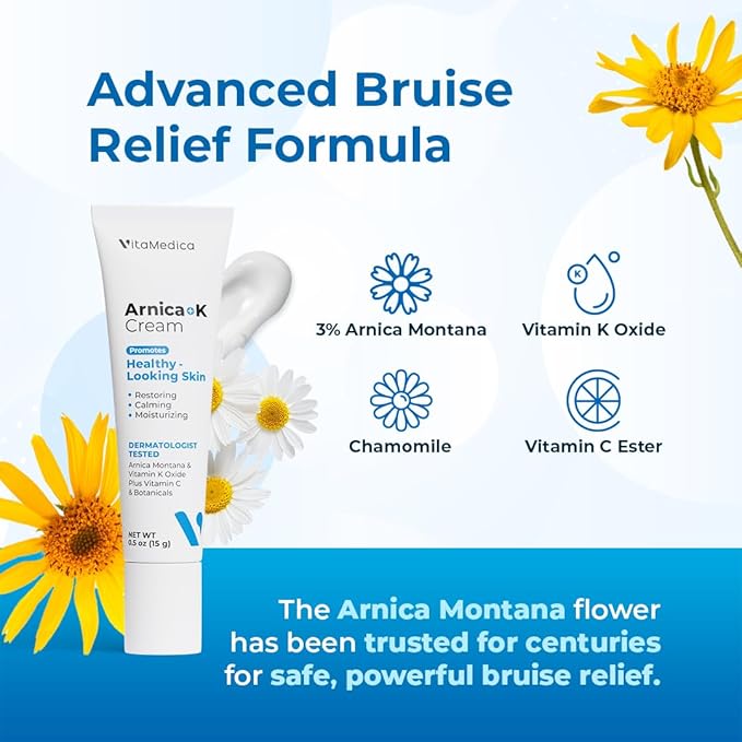 VitaMedica Arnica + Vitamin K Bruise Recovery Cream for Face & Under-Eye, Sensitive-Skin Formula, Post-Procedure Support, 0.5 oz