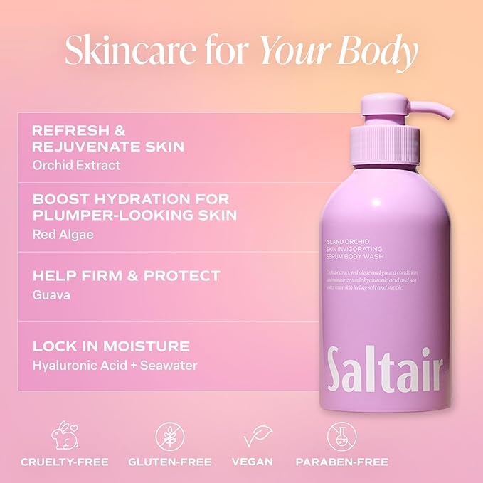Saltair Body Wash 2-Pack – Moisturizing Body Wash with Hyaluronic Acid & Orchid Extract – Scented Shower Gel for Women and Men – Island Orchid Scent, 2x 17oz – Vegan, Cruelty-Free, Paraben-Free