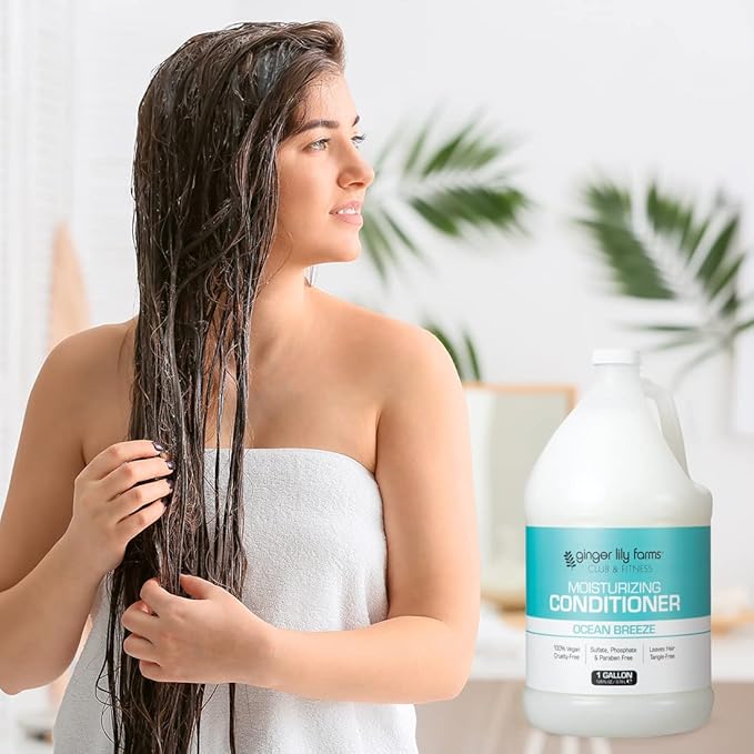 Ginger Lily Farms Club & Fitness Moisturizing Conditioner for Dry Hair, 100% Vegan & Cruelty-Free, Ocean Breeze Scent, 1 Gallon Refill (Pack of 4)